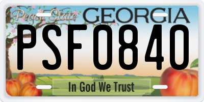 GA license plate PSF0840