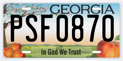 GA license plate PSF0870