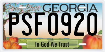 GA license plate PSF0920
