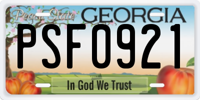 GA license plate PSF0921