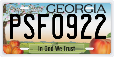GA license plate PSF0922