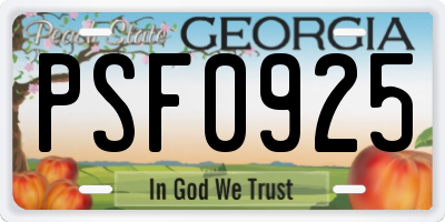 GA license plate PSF0925