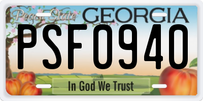GA license plate PSF0940