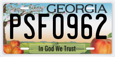 GA license plate PSF0962