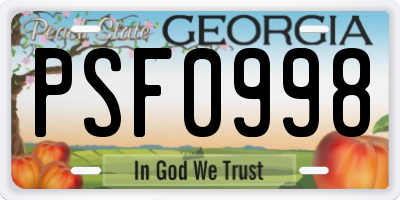 GA license plate PSF0998