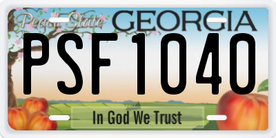 GA license plate PSF1040