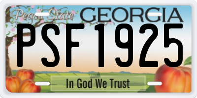 GA license plate PSF1925