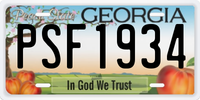 GA license plate PSF1934