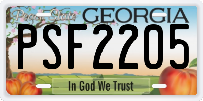 GA license plate PSF2205