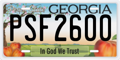 GA license plate PSF2600