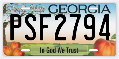 GA license plate PSF2794
