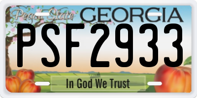 GA license plate PSF2933
