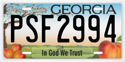 GA license plate PSF2994