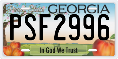 GA license plate PSF2996