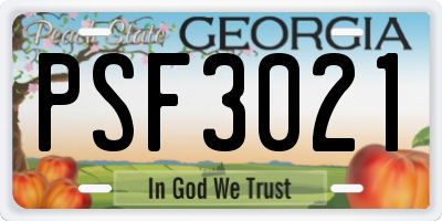 GA license plate PSF3021