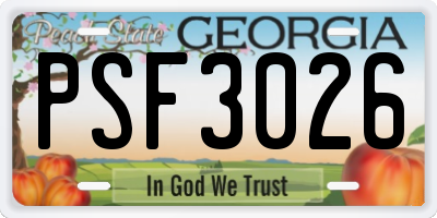 GA license plate PSF3026