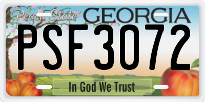 GA license plate PSF3072
