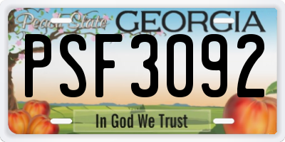 GA license plate PSF3092
