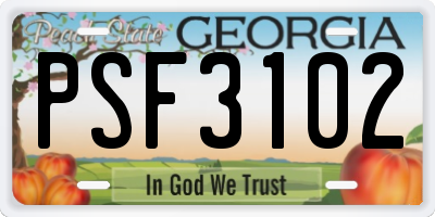 GA license plate PSF3102