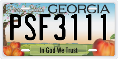 GA license plate PSF3111
