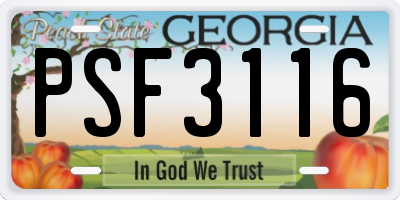 GA license plate PSF3116