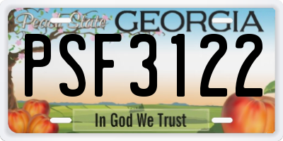 GA license plate PSF3122