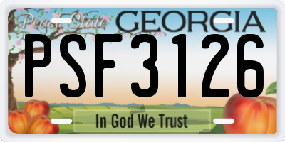 GA license plate PSF3126