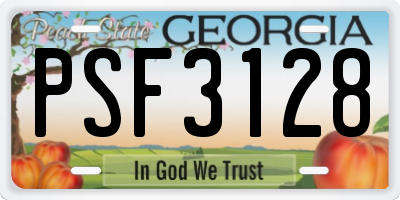 GA license plate PSF3128