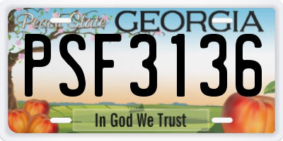 GA license plate PSF3136