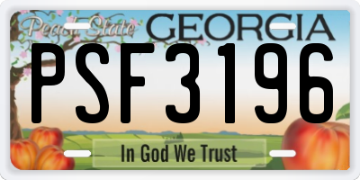 GA license plate PSF3196