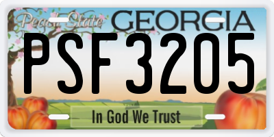 GA license plate PSF3205