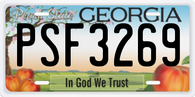GA license plate PSF3269