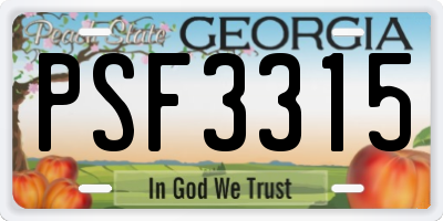 GA license plate PSF3315