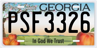 GA license plate PSF3326