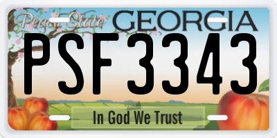 GA license plate PSF3343