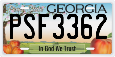 GA license plate PSF3362