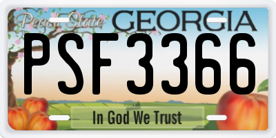GA license plate PSF3366