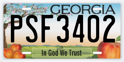 GA license plate PSF3402