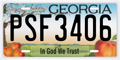 GA license plate PSF3406