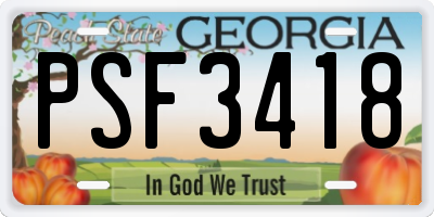 GA license plate PSF3418