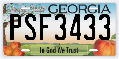 GA license plate PSF3433