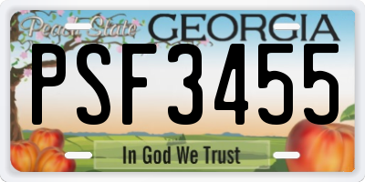 GA license plate PSF3455