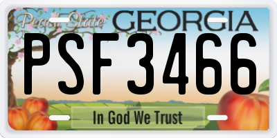 GA license plate PSF3466