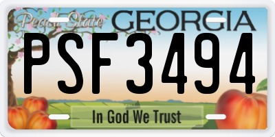 GA license plate PSF3494