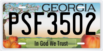 GA license plate PSF3502