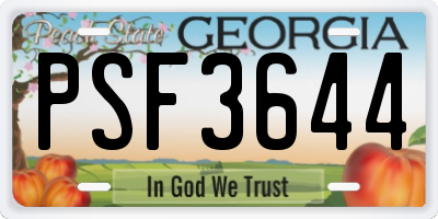 GA license plate PSF3644