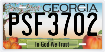 GA license plate PSF3702