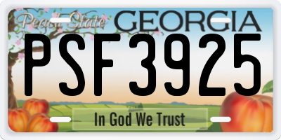 GA license plate PSF3925