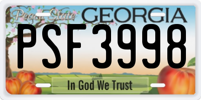 GA license plate PSF3998