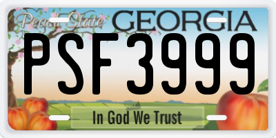 GA license plate PSF3999